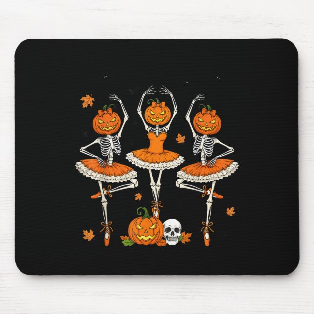 Ballet Pumpkin Dancing Skeleton Scary Halloween Gi Mouse Pad (Front)