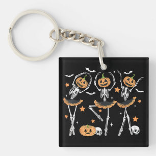 Ballet Pumpkin Skeleton Scary Halloween Key Ring