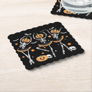Ballet Pumpkin Skeleton Scary Halloween Paper Coaster