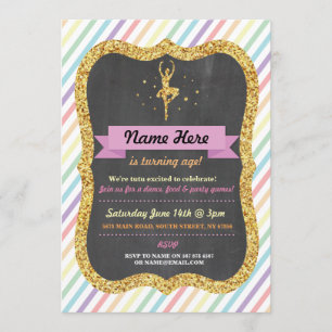 Ballet Rainbow Tutu Gold Glitter Birthday Invite