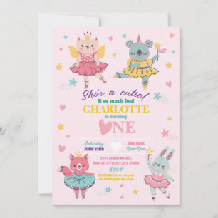 Ballet Rainbow Tutu Pink Bear Birthday Pink Invitation