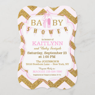 Ballet Shoes and Chevron Print Baby Shower Invitation