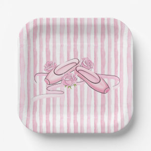 Ballet Shoes and Roses Pink Paper Plate