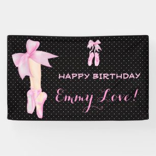 Ballet Shoes Bow Pink & Black Polka Dot Banner