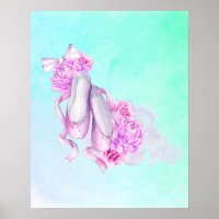 Ballet Shoes Bows and Peonies in Pink Watercolors