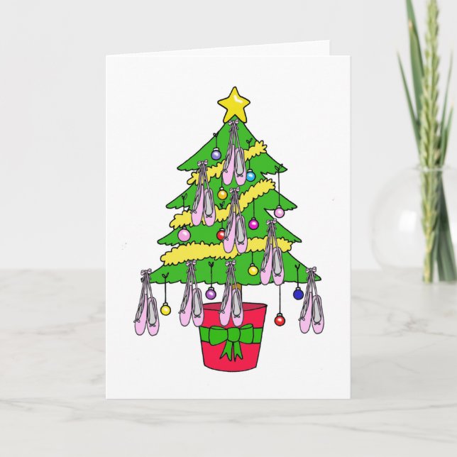 Ballet Shoes Festive Christmas Tree Holiday Card (Front)