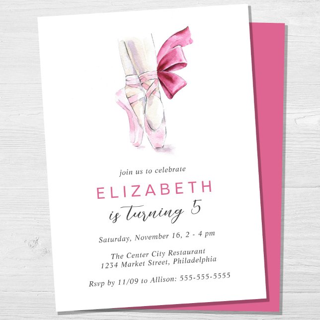 Ballet Shoes Pink Watercolor Birthday Party Invitation (Creator Uploaded)