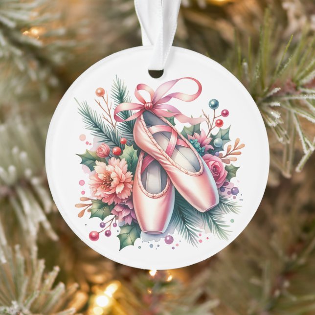 Ballet Slippers, Flowers Personalised Christmas Ornament (Tree)