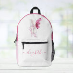 Ballet Slippers Watercolor Pink Printed Backpack<br><div class="desc">Cute custom ballet class backpack that features a watercolor of pink ballet slippers and her name in a pretty pink script with swashes. If needed,  you can adjust the size of the script font in the design tool for shorter or longer names.</div>