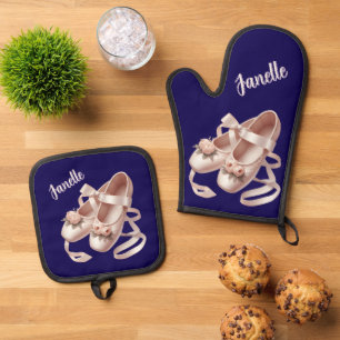 Ballet Slippers with Ribbon & Peony Embellishments Oven Mitt & Pot Holder Set