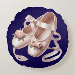 Ballet Slippers with Ribbon & Peony Embellishments Round Cushion