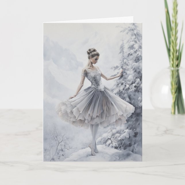Ballet Snow Queen Snowflake Ballerina Christmas Holiday Card (Front)