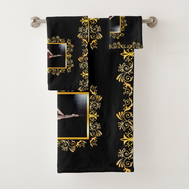  Ballet  Stylish Elegant Gold Embellished Bath Towel Set (Insitu)