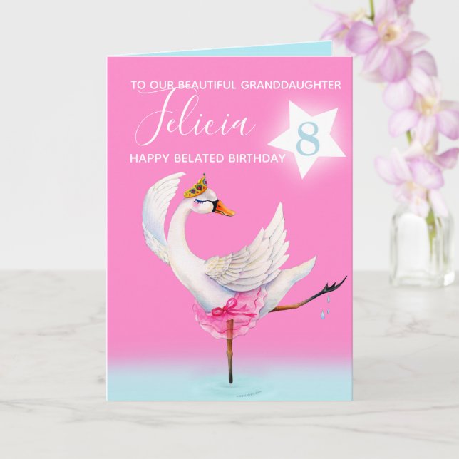 Ballet swan granddaughter belated 8th birthday card (Orchid)