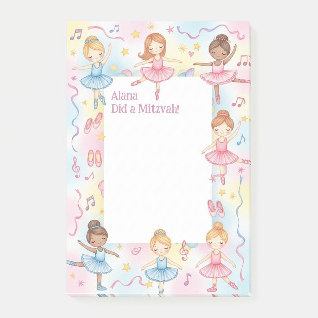 Ballet Theme Ballerina Dancer Personalised Mitzvah Post-it Notes (Front)