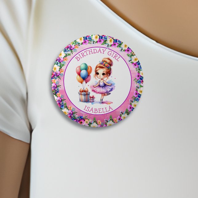 Ballet Themed Girl's Birthday Party 6 Cm Round Badge (Creator Uploaded)