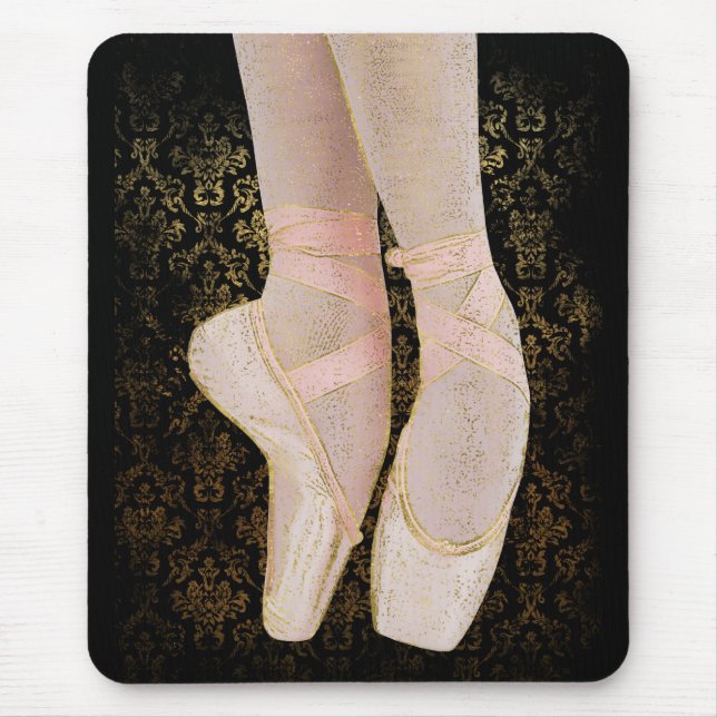 Ballet Toe Shoes - Black Pink Gold Mouse Pad (Front)