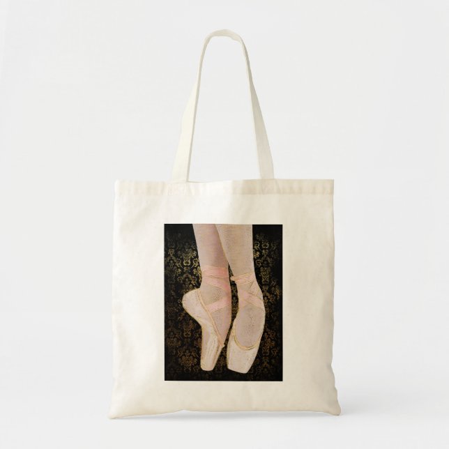Ballet Toe Shoes - Black Pink Gold Tote Bag (Front)