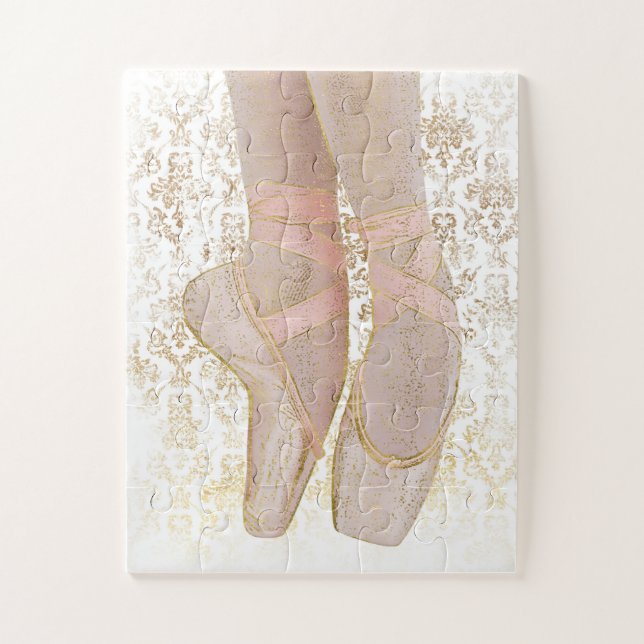 Ballet Toe Shoes - Pink Gold White Jigsaw Puzzle (Vertical)