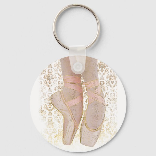 Ballet Toe Shoes - Pink Gold White Key Ring (Front)