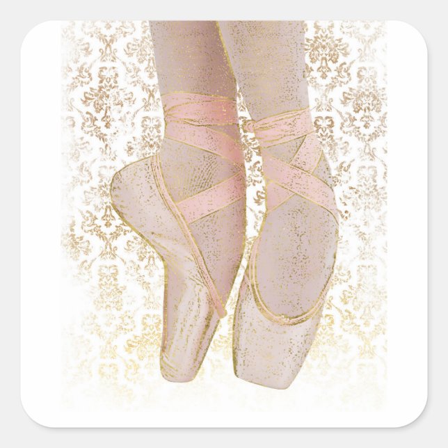 Ballet Toe Shoes - Pink Gold White Square Sticker (Front)