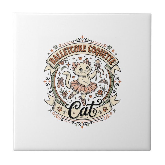 Balletcore Coquette Cat Balletcore Coquette Cat Vi Ceramic Tile (Front)
