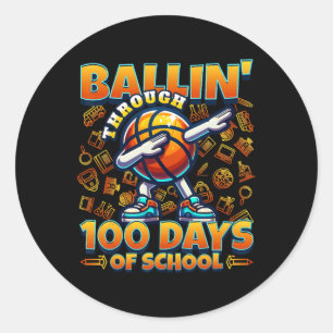 Ballin' Through 100 Days Of School Classic Round Sticker