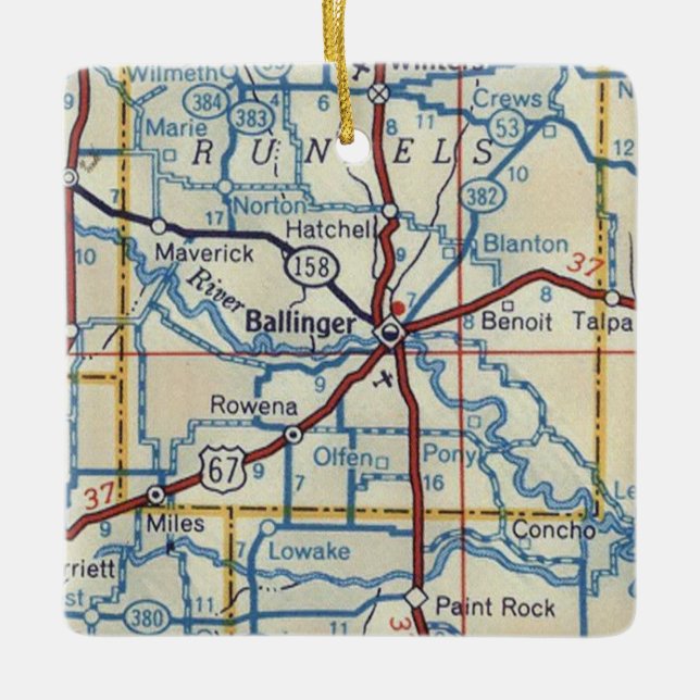 Ballinger TX Vintage Map Ceramic Ornament (Front)