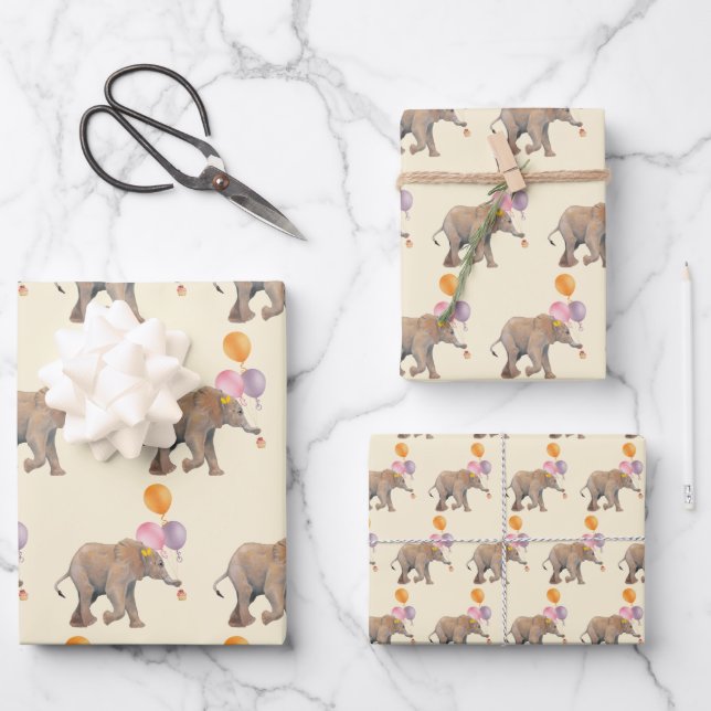 Ballon Elephant party INPAKPAPIER VEL Wrapping Paper Sheet (Front)