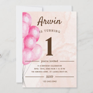 Ballons 1st Birthday Party  Invitation