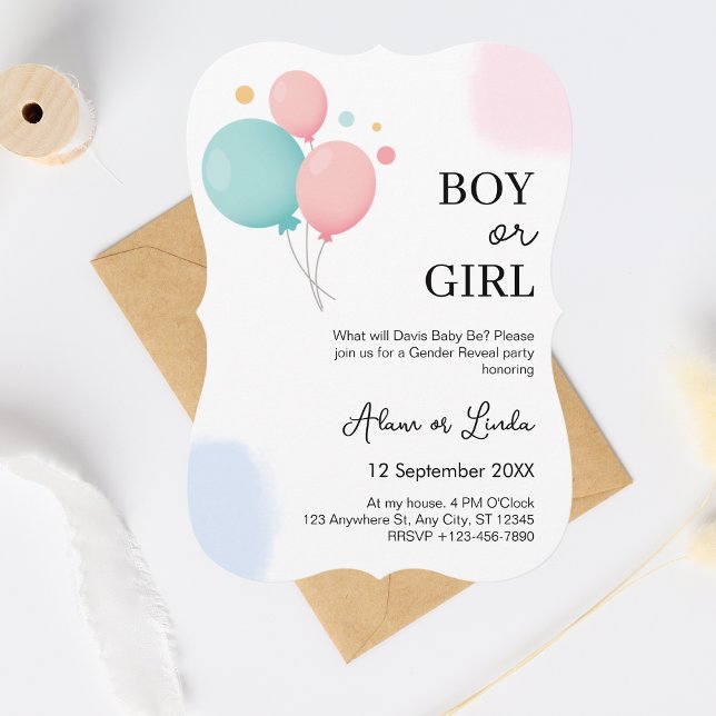 Ballons Gender Reveal Party Baby Shower Party Holiday Card (Creator Uploaded)
