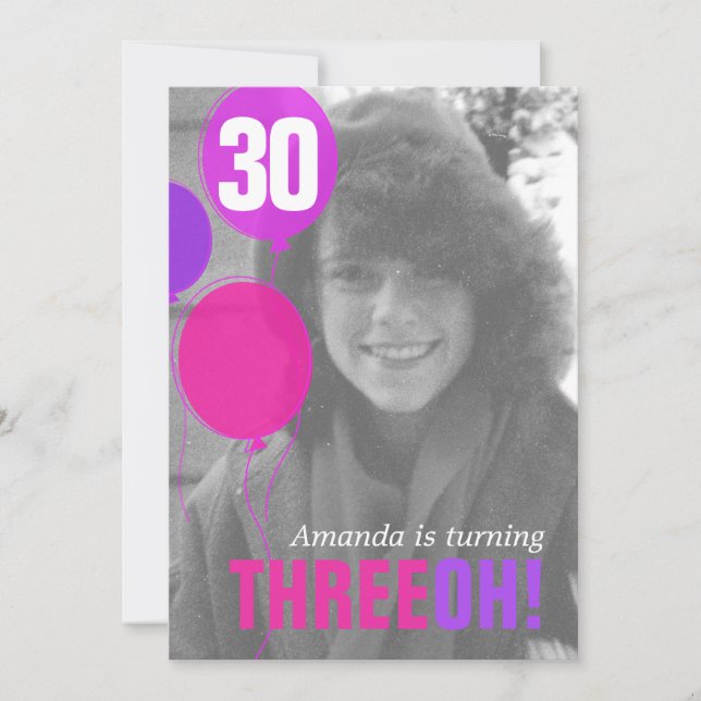 Balloon 30th THREEOH! photo birthday invite (Front)