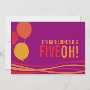 Balloon 50th FIVEOH! photo birthday invite