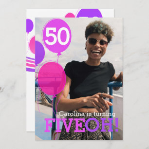 Balloon 50th FIVEOH! photo birthday invite