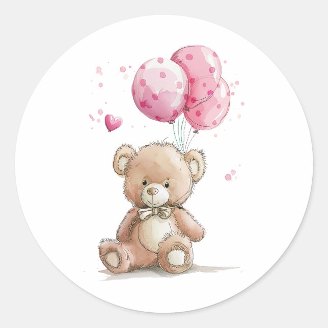  balloon and bear classic round sticker (Front)