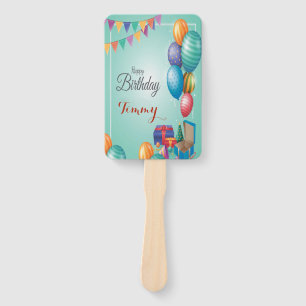 balloon and Colourful festive ribbons for birthda Hand Fan