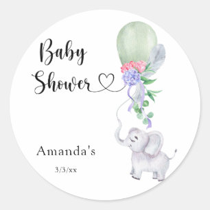 Balloon and Elephant Baby Shower Classic Round Sticker