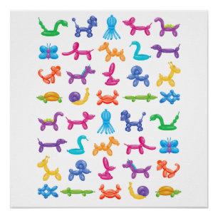 Balloon Animal Colour Pattern – Kids & Clown Party Poster