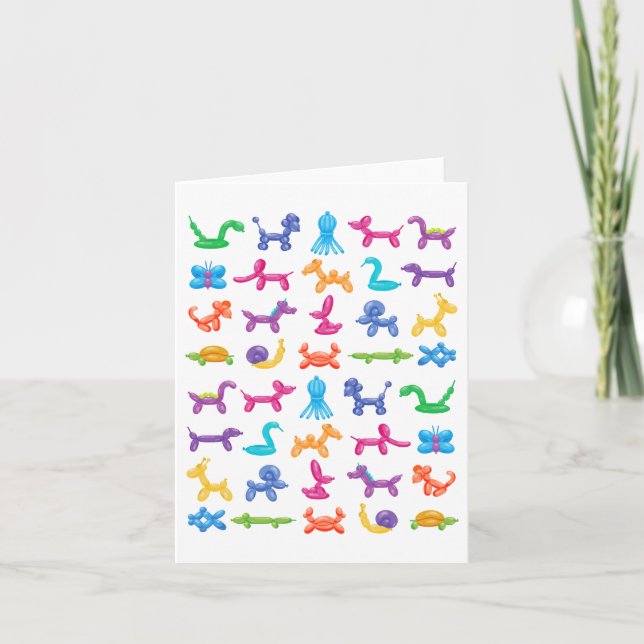 Balloon Animal Colour Pattern – Kids & Clown Party Thank You Card (Front)