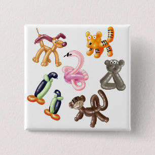 BALLOON ANIMAL PARTY 15 CM SQUARE BADGE