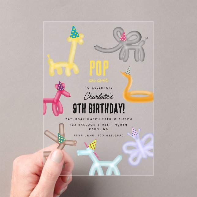 Balloon Animals Kids Party Theme Acrylic Invitations (Insitu (Handheld))