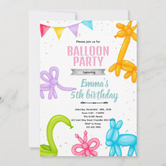 Balloon Animals party invitation