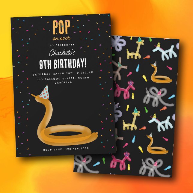 Balloon Animals Snake Kids Birthday Party Theme Invitation (Balloon Animals Snake Kids Birthday Party Theme Invitation)