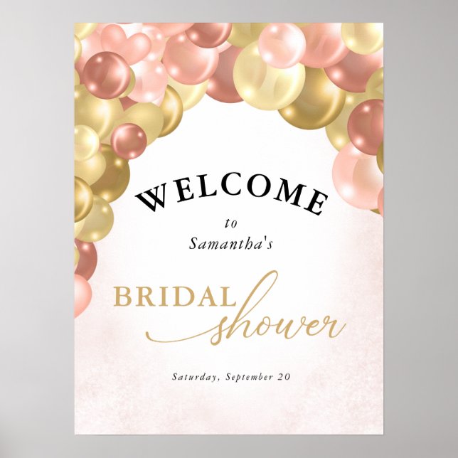 Balloon Arch Pink and Gold Bridal Shower Poster (Front)