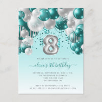 Balloon Arch Teal Silver 8th Birthday Party
