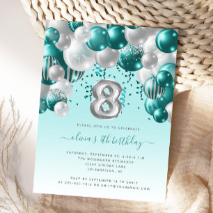 Balloon Arch Teal Silver 8th Birthday Party Postcard