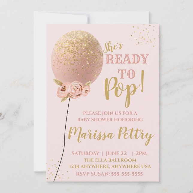 Balloon Baby shower ready to pop rose gold Invitation (Front)