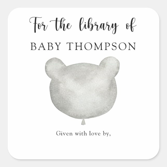 Balloon bear - baby's first library square sticker (Front)