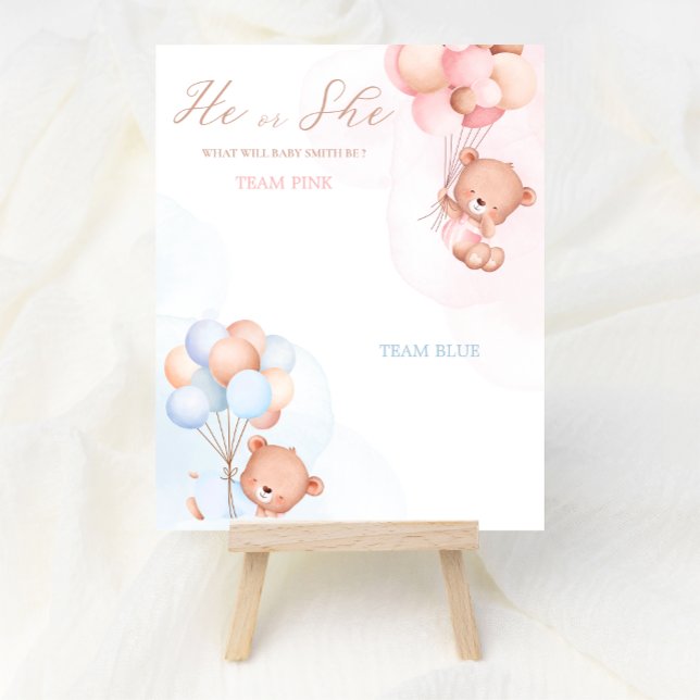 Balloon Bear Boy or Girl Gender Reveal Vote Poster (Creator Uploaded)