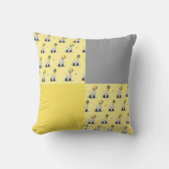 Balloon Bears Yellow and Grey Throw Pillow (Front)